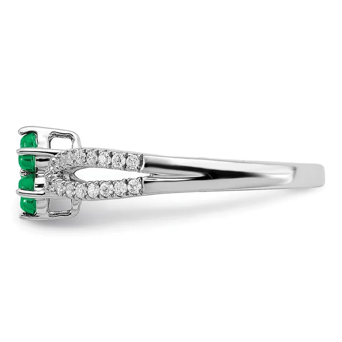 Solid 14k White Gold Simulated Emerald and CZ Floral Ring Goldia Rings