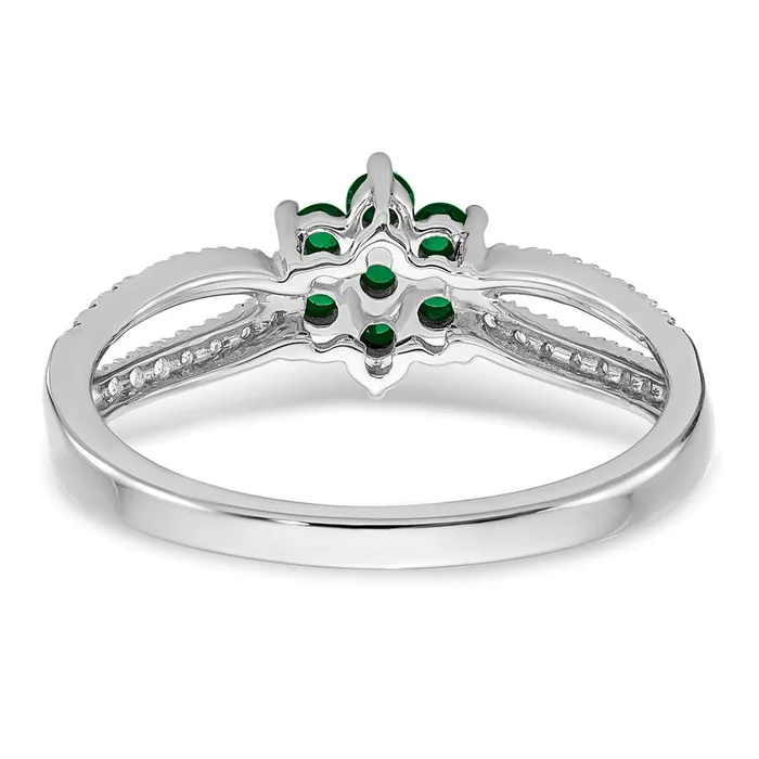 Solid 14k White Gold Simulated Emerald and CZ Floral Ring Goldia Rings