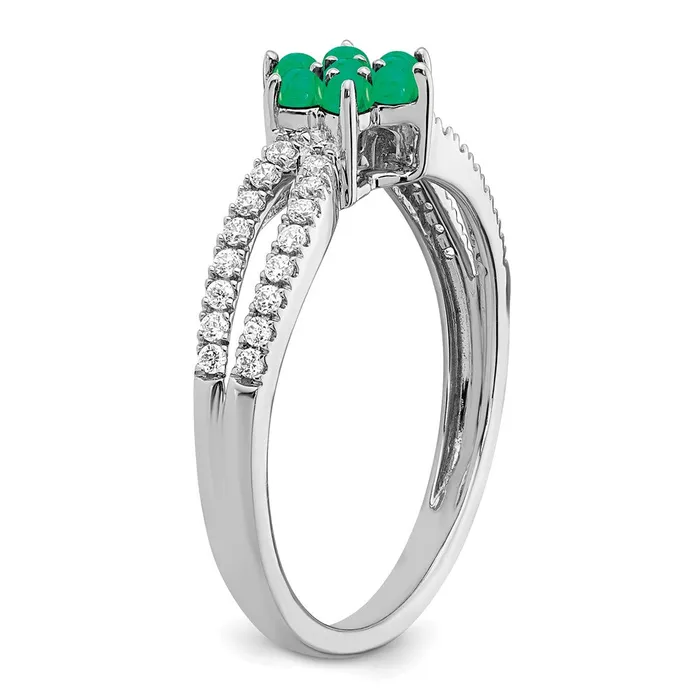 Solid 14k White Gold Simulated Emerald and CZ Floral Ring Goldia Rings