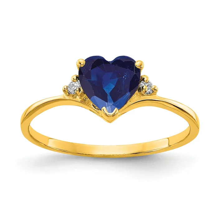 Solid 14k Yellow Gold 6mm Heart Simulated Sapphire VS CZ Ring Goldia Rings Solid 14k Yellow Gold 6mm Heart Simulated Sapphire VS CZ Ring Goldia Rings