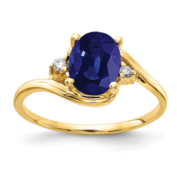 Solid 14k Yellow Gold 8x6mm Oval Simulated Sapphire AA CZ Ring Goldia Rings