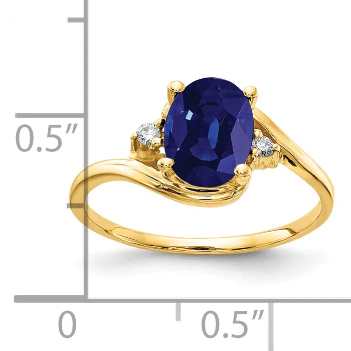 Solid 14k Yellow Gold 8x6mm Oval Simulated Sapphire AA CZ Ring Goldia Rings