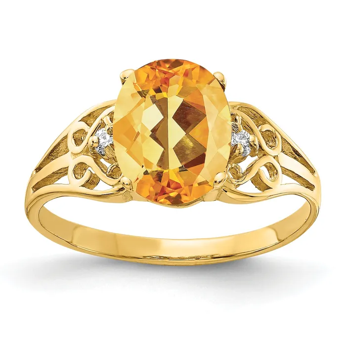 Solid 14k Yellow Gold 9x7mm Oval Simulated Citrine VS CZ Ring Goldia Rings Solid 14k Yellow Gold 9x7mm Oval Simulated Citrine VS CZ Ring Goldia Rings