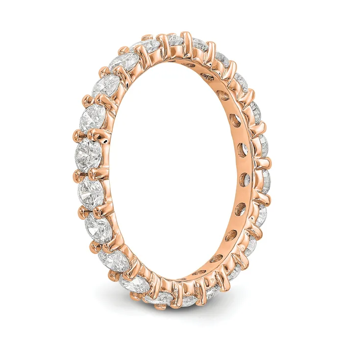 Solid Real 14k Rose Gold Polished Shared Prong 2ct CZ Eternity Wedding Band Ring Goldia Rings