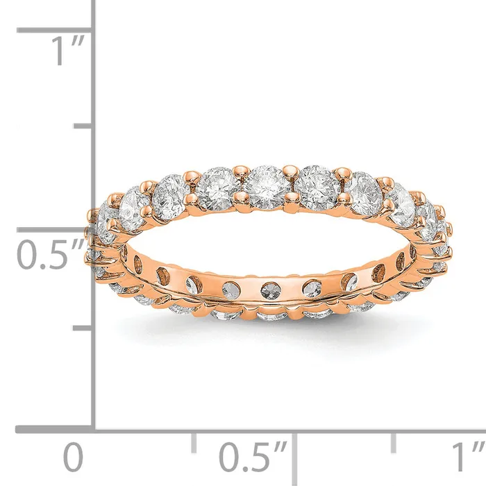 Solid Real 14k Rose Gold Polished Shared Prong 2ct CZ Eternity Wedding Band Ring Goldia Rings