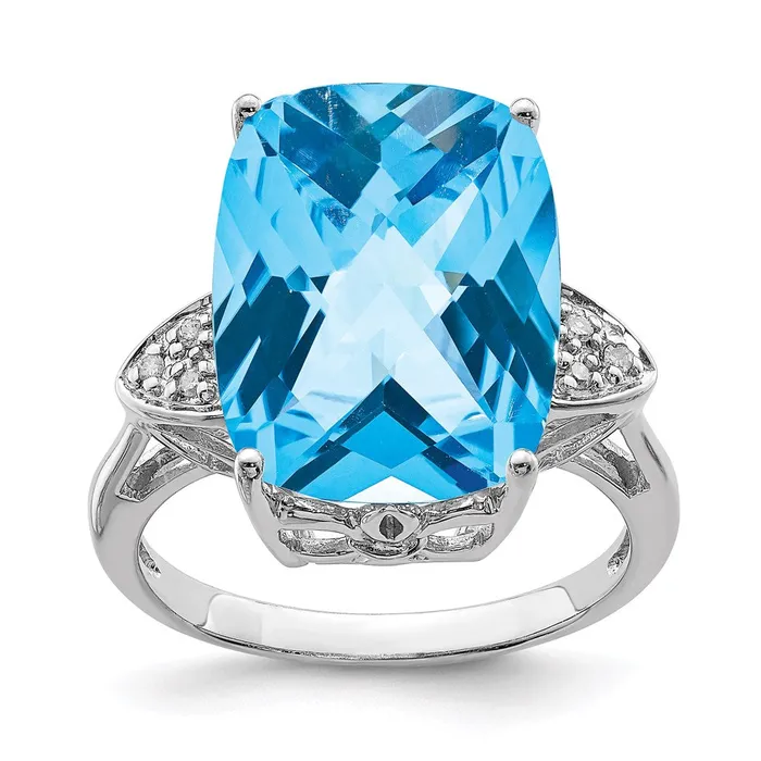 Sterling Silver Rhodium CheckerCut Blue Topaz u0026 Diamond Ring Goldia Rings Sterling Silver Rhodium CheckerCut Blue Topaz u0026 Diamond Ring Goldia Rings