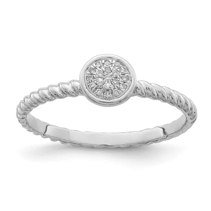 Sterling Silver Rhodium Plated White Diamond Stackable Ring Goldia Rings
