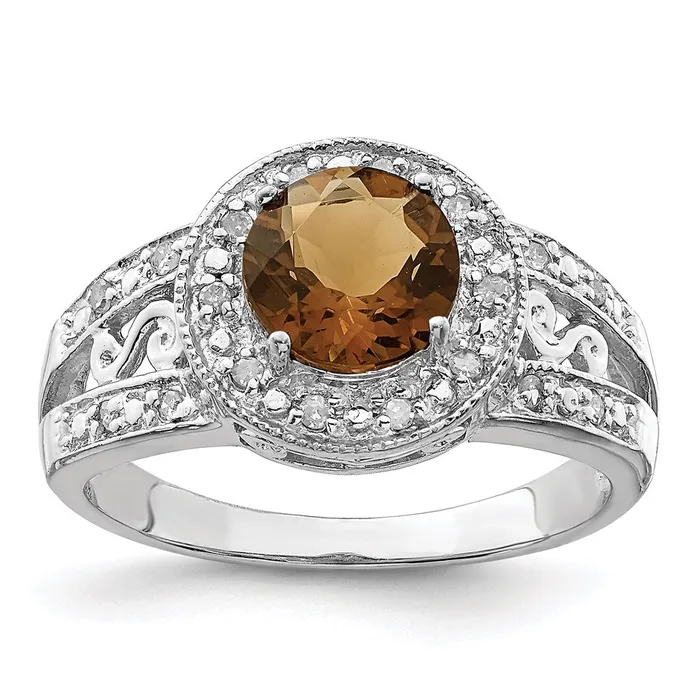 Sterling Silver Rhodium Whiskey Quartz u0026 Diamond Ring Goldia Rings