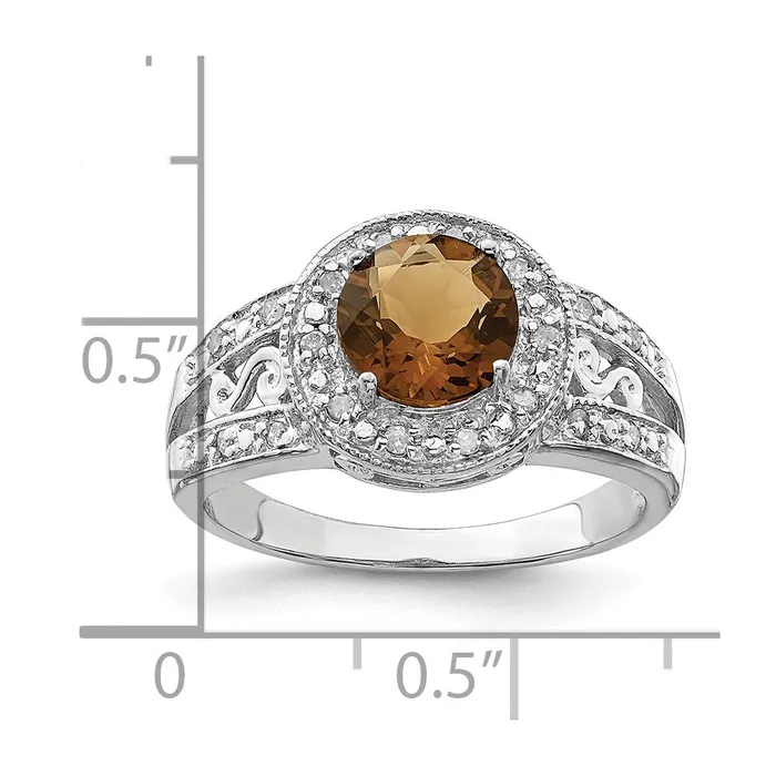 Sterling Silver Rhodium Whiskey Quartz u0026 Diamond Ring Goldia Rings