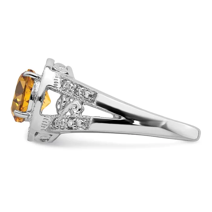 Sterling Silver Rhodium Whiskey Quartz u0026 Diamond Ring Goldia Rings
