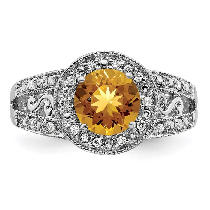 Sterling Silver Rhodium Whiskey Quartz u0026 Diamond Ring Goldia Rings