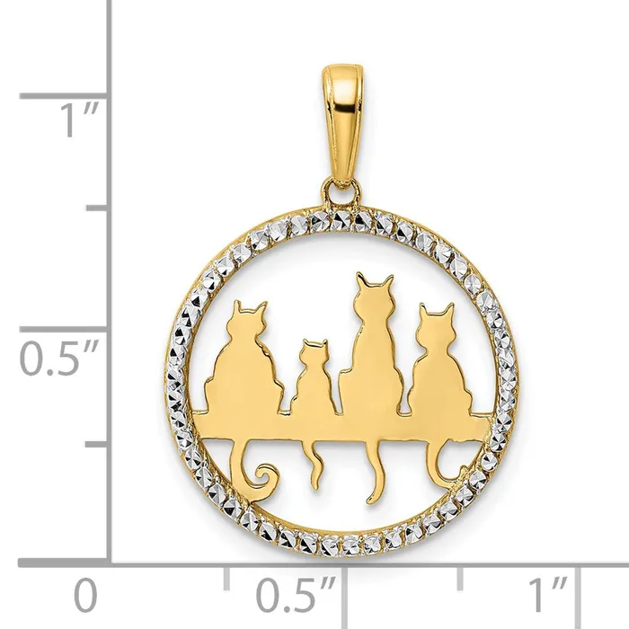 14k and White Rhodium Diamondcut Cats Sitting on Bench Pendant TreasureFineJewelers Necklaces