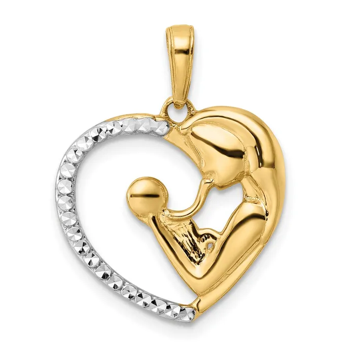 14k and White Rhodium Diamondcut Mother and Baby Heart Pendant TreasureFineJewelers Necklaces 14k and White Rhodium Diamondcut Mother and Baby Heart Pendant TreasureFineJewelers Necklaces