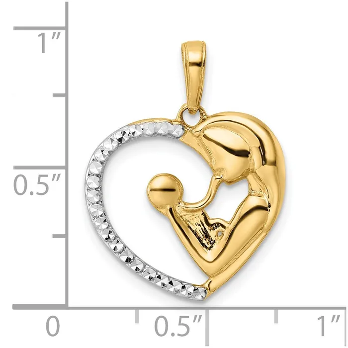 14k and White Rhodium Diamondcut Mother and Baby Heart Pendant TreasureFineJewelers Necklaces