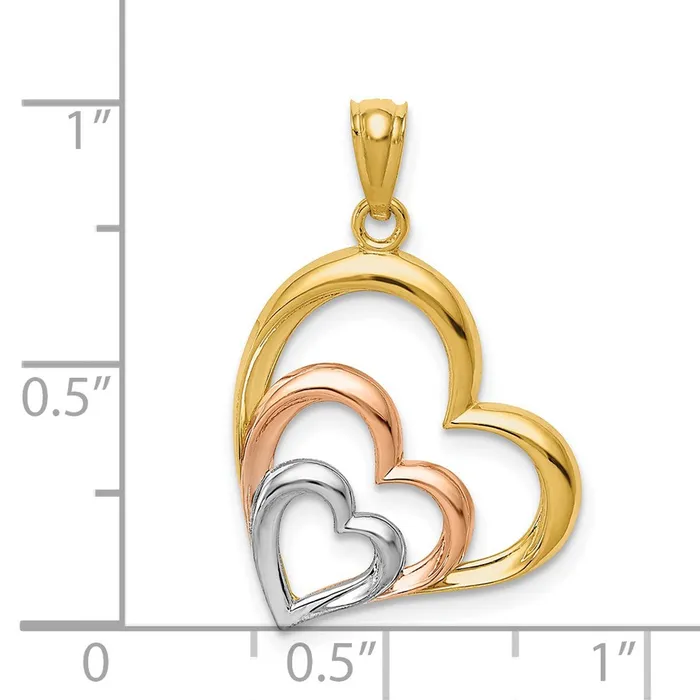 14K Twotone and White Rhodium Polished 3 Hearts Pendant TreasureFineJewelers Rings