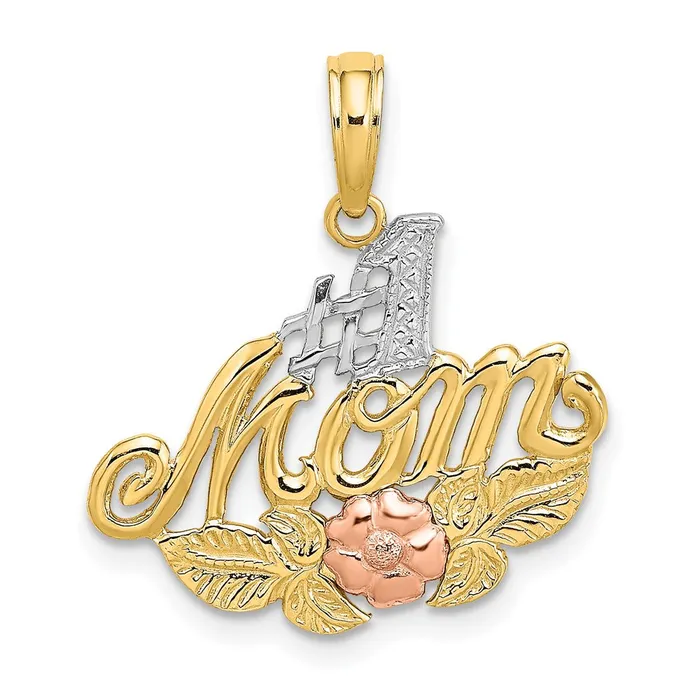 14k Twotone wWhite Rhodium 1 MOM w Flower Charm TreasureFineJewelers Rings 14k Twotone wWhite Rhodium 1 MOM w Flower Charm TreasureFineJewelers Rings