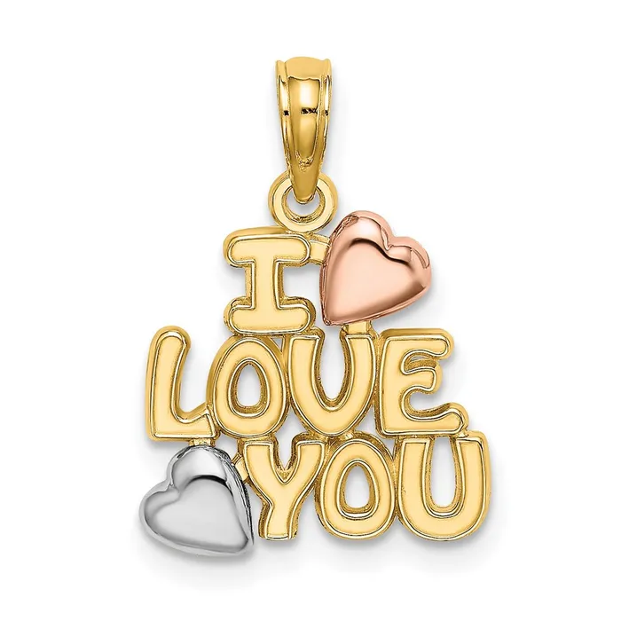 14k Twotone wWhite Rhodium I LOVE YOU wHearts Charm TreasureFineJewelers Rings 14k Twotone wWhite Rhodium I LOVE YOU wHearts Charm TreasureFineJewelers Rings