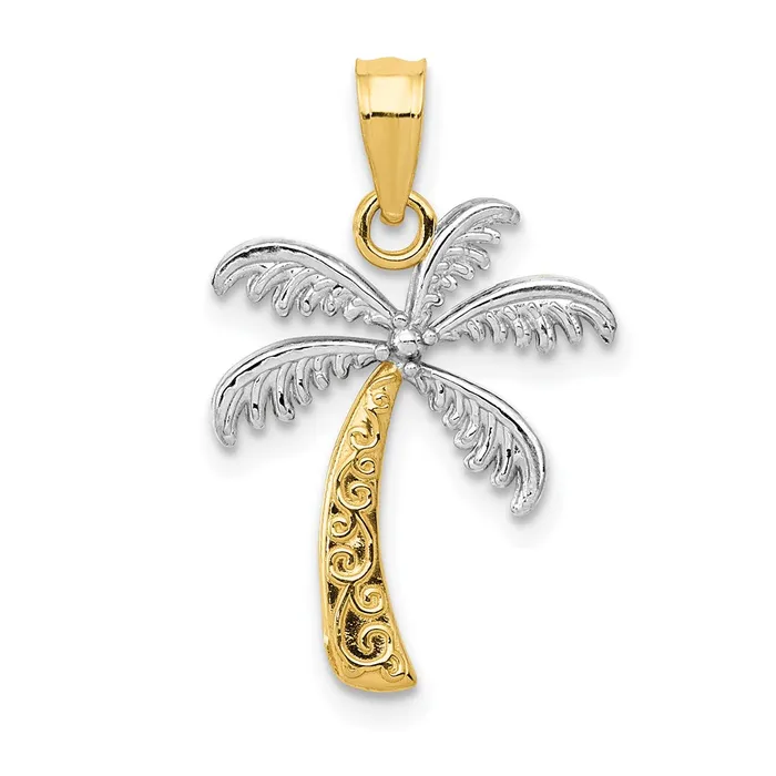 14K wRhodium Palm Tree Pendant TreasureFineJewelers Necklaces