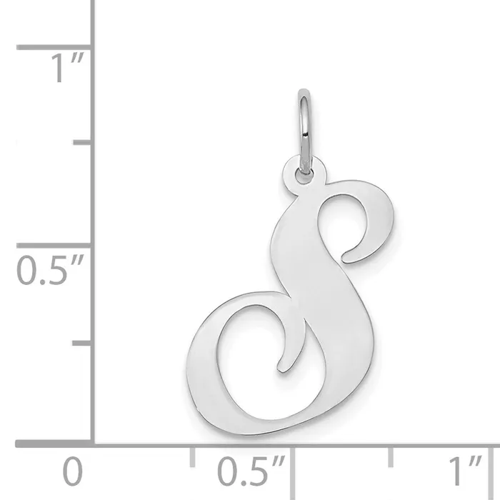 14k White Gold Large Fancy Script Letter S Initial Charm TreasureFineJewelers Charm Necklaces