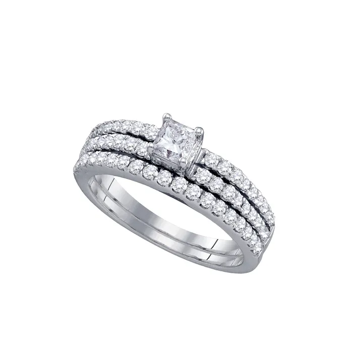 14kt white gold womens princess diamond bridal wedding engagement ring band set 100 cttw67227 North Arrow Shop Rings 14kt white gold womens princess diamond bridal wedding engagement ring band set 100 cttw67227 North Arrow Shop Rings