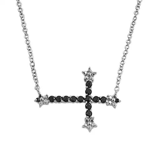 Black Sideways Cross Necklace with Stones 925 Sterling Silver 1617 Chain North Arrow Shop Necklaces Black Sideways Cross Necklace with Stones 925 Sterling Silver 1617 Chain North Arrow Shop Necklaces
