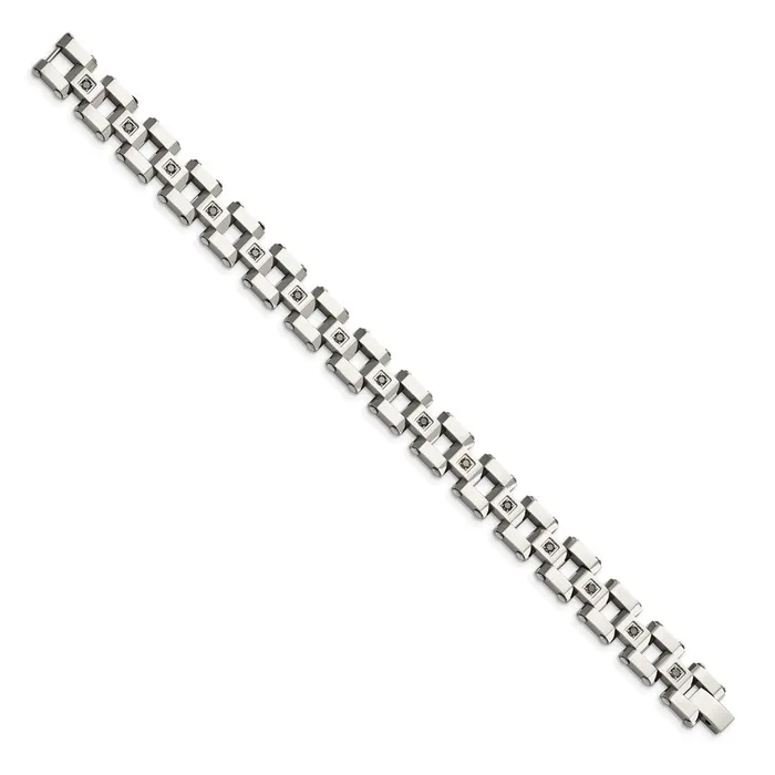 Bracelets TreasureFineJewelers Chisel Stainless Steel Polished with 1 carat Black Diamond 85 inch Bracelet