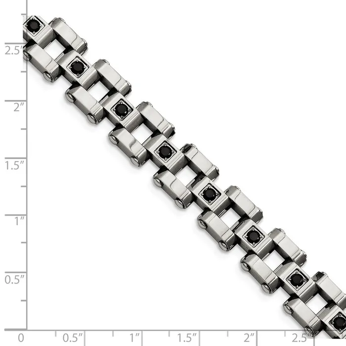 Bracelets TreasureFineJewelers Chisel Stainless Steel Polished with 1 carat Black Diamond 85 inch Bracelet