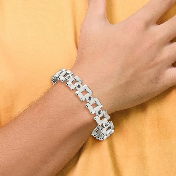 Bracelets TreasureFineJewelers Chisel Stainless Steel Polished with 1 carat Black Diamond 85 inch Bracelet