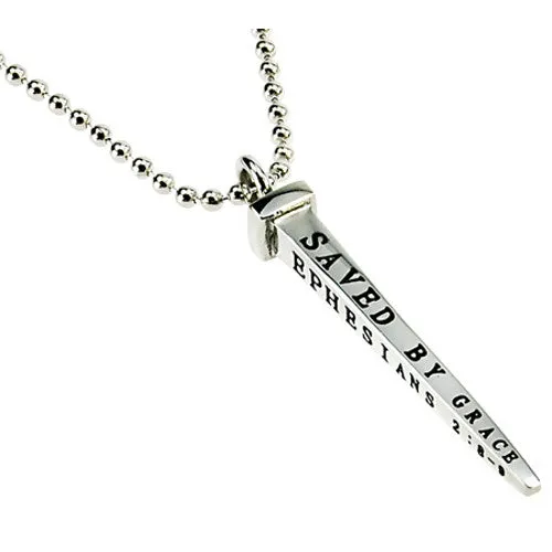 Mens Nail Cross Necklace Ephesians 289 SAVED BY GRACE Stainless Steel Ball Chain North Arrow Shop Necklaces