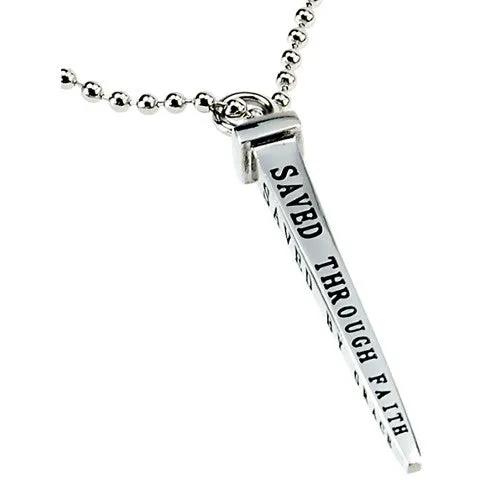 Mens Nail Cross Necklace Ephesians 289 SAVED BY GRACE Stainless Steel Ball Chain North Arrow Shop Necklaces