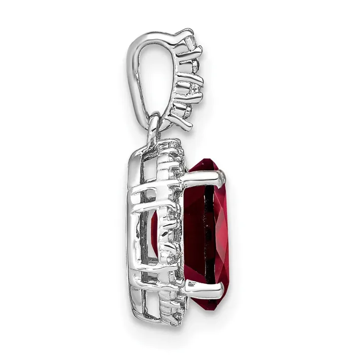 Necklaces 14k White Gold Oval Garnet and Diamond Halo Pendant TreasureFineJewelers