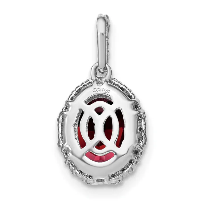 Necklaces 14k White Gold Oval Garnet and Diamond Halo Pendant TreasureFineJewelers