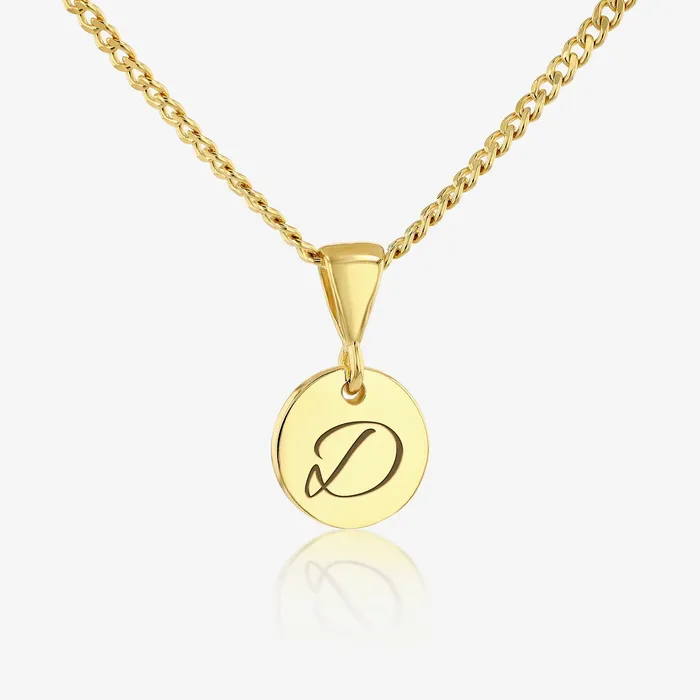 Necklaces D Initial Cursive Engraved Pendant Necklace 14K 925 Gold Vermeil Ema Jewels