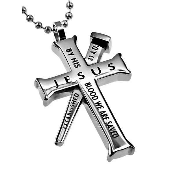 Necklaces North Arrow Shop ROMANS 59 Cross and Nail Necklace with Bible Verse Stainless Steel Curb Chain Necklaces North Arrow Shop ROMANS 59 Cross and Nail Necklace with Bible Verse Stainless Steel Curb Chain