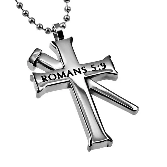 Necklaces North Arrow Shop ROMANS 59 Cross and Nail Necklace with Bible Verse Stainless Steel Curb Chain Necklaces North Arrow Shop ROMANS 59 Cross and Nail Necklace with Bible Verse Stainless Steel Curb Chain