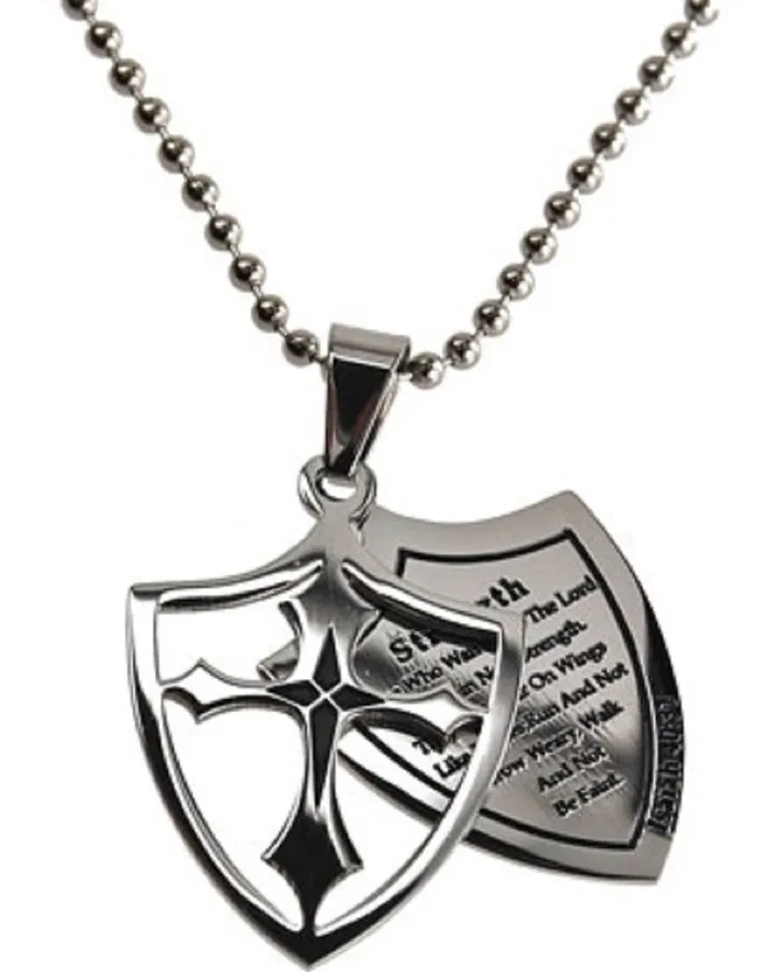 Necklaces North Arrow Shop Strength Necklace Two Piece Cross Shield with Bible Verse Stainless Steel Ball Chain Necklaces North Arrow Shop Strength Necklace Two Piece Cross Shield with Bible Verse Stainless Steel Ball Chain