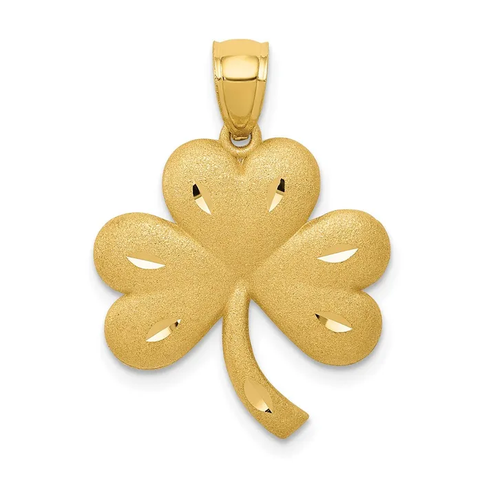 Necklaces TreasureFineJewelers 14k Brushed Diamondcut Shamrock Pendant