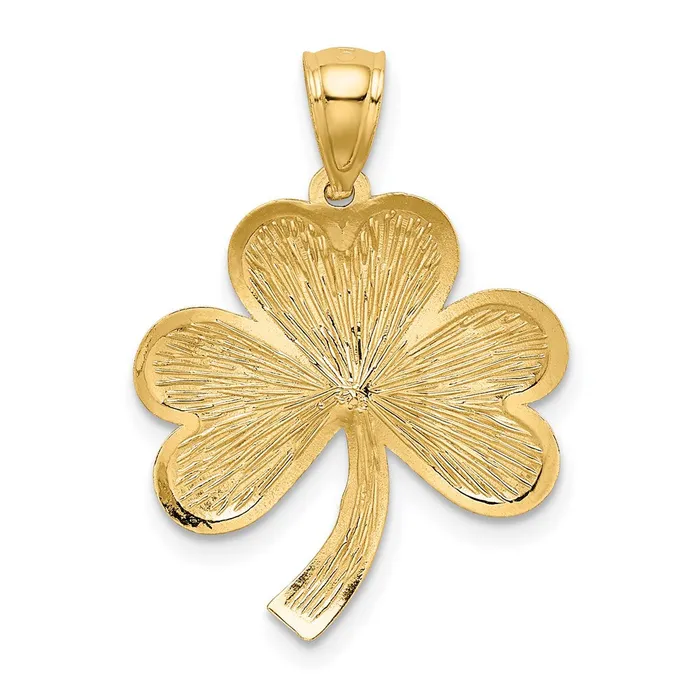 Necklaces TreasureFineJewelers 14k Brushed Diamondcut Shamrock Pendant