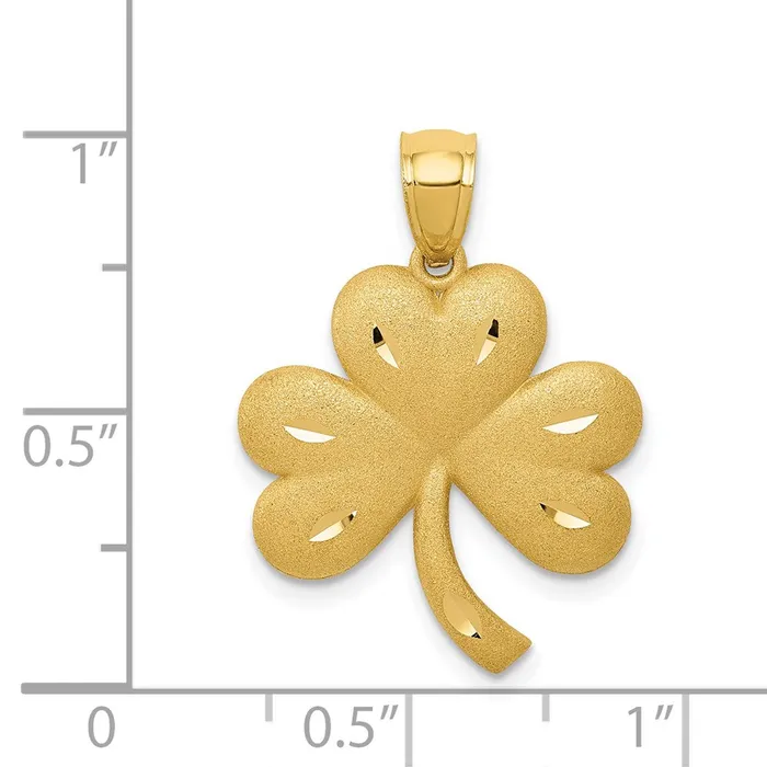 Necklaces TreasureFineJewelers 14k Brushed Diamondcut Shamrock Pendant
