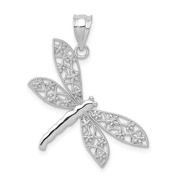 Necklaces TreasureFineJewelers 14k White Gold Diamondcut Dragonfly Pendant