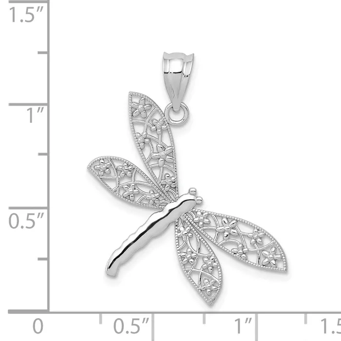 Necklaces TreasureFineJewelers 14k White Gold Diamondcut Dragonfly Pendant