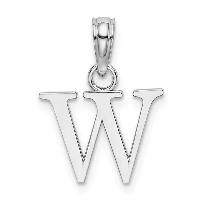 Necklaces TreasureFineJewelers 14K White Gold Polished Block Letter W Initial Pendant Necklaces TreasureFineJewelers 14K White Gold Polished Block Letter W Initial Pendant