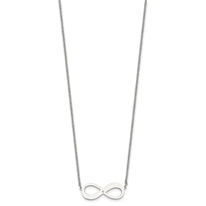 Necklaces TreasureFineJewelers Stainless Steel Polished wCZ Infinity Symbol 165in w2in ext Necklace