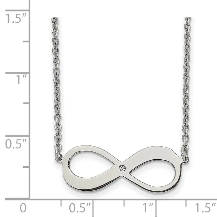 Necklaces TreasureFineJewelers Stainless Steel Polished wCZ Infinity Symbol 165in w2in ext Necklace