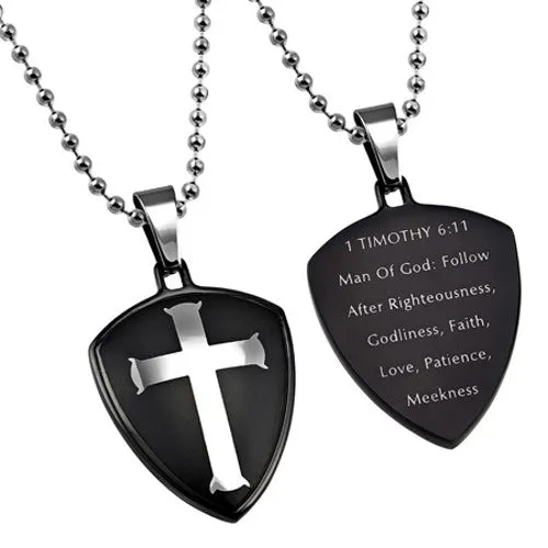 North Arrow Shop Black Shield of Faith MAN OF GOD Necklace 1 Timothy 611 Bible Verse Stainless Steel Bead Chain Necklaces North Arrow Shop Black Shield of Faith MAN OF GOD Necklace 1 Timothy 611 Bible Verse Stainless Steel Bead Chain Necklaces