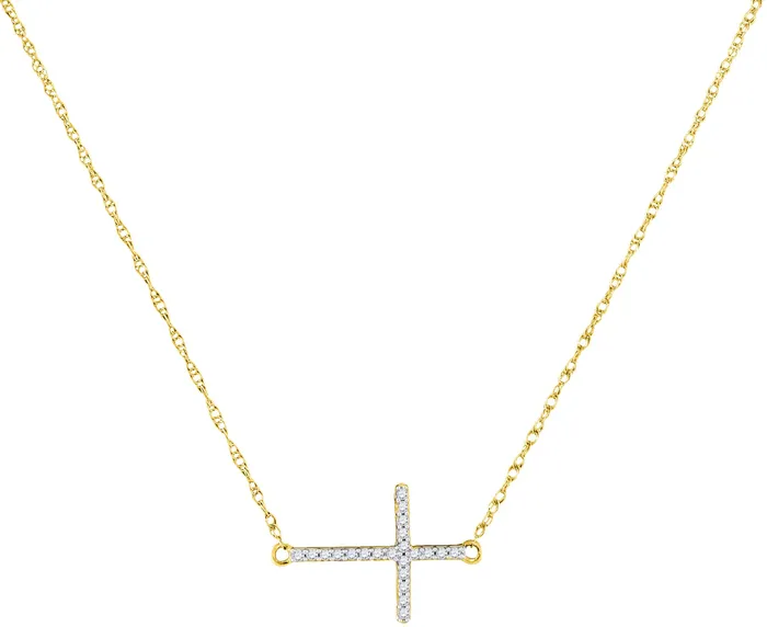 North Arrow Shop Gold Horizontal Cross Necklace with Diamond Stones Christian Theme 120 Cttw Necklaces North Arrow Shop Gold Horizontal Cross Necklace with Diamond Stones Christian Theme 120 Cttw Necklaces