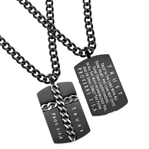 North Arrow Shop Necklaces Christian Dog Tag Cross Necklace Proverbs 356 TRUST Steel Curb Chain North Arrow Shop Necklaces Christian Dog Tag Cross Necklace Proverbs 356 TRUST Steel Curb Chain