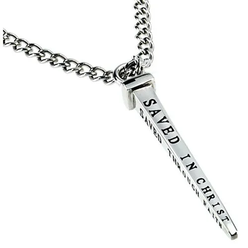North Arrow Shop Necklaces Mens Nail Cross Necklace Ephesians 289 SAVED BY GRACE Stainless Steel Curb Chain
