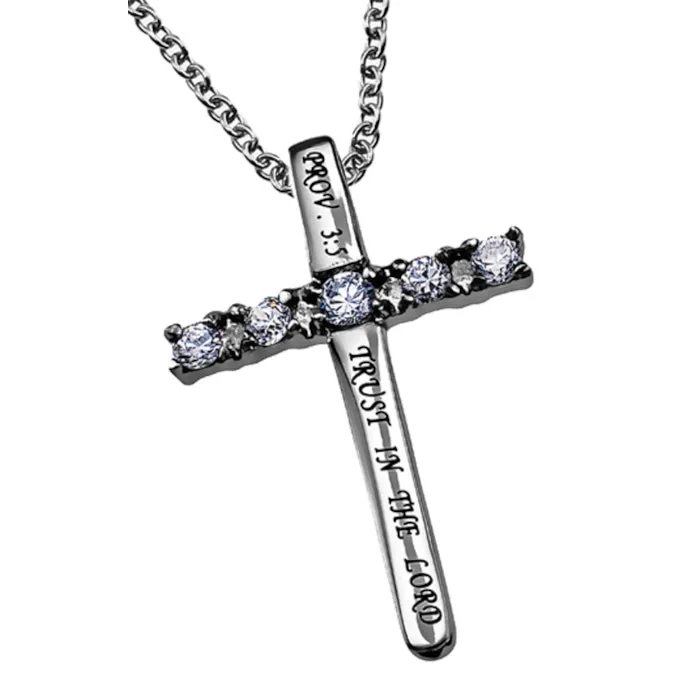 North Arrow Shop Necklaces TRUST IN THE LORD Cross Necklace with Bible Verse Steel CZ Stones North Arrow Shop Necklaces TRUST IN THE LORD Cross Necklace with Bible Verse Steel CZ Stones