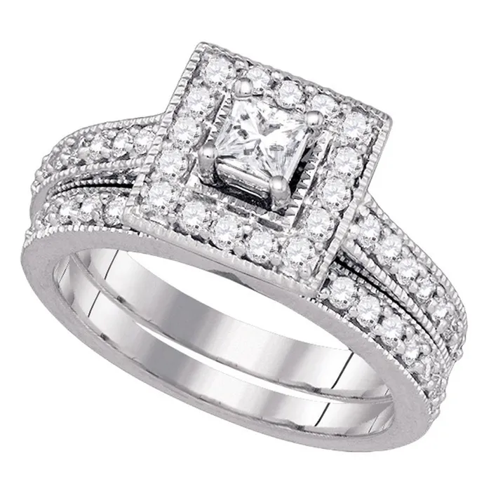 North Arrow Shop Rings 14k white gold princess diamond solitaire halo wedding bridal engagement ring band set 100 cttw81170 North Arrow Shop Rings 14k white gold princess diamond solitaire halo wedding bridal engagement ring band set 100 cttw81170